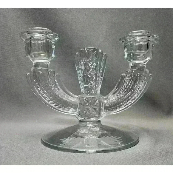 Vintage Tiffin Franciscan Etched Crystal Candelabra Double Candlestick Holders - Picture 2 of 9
